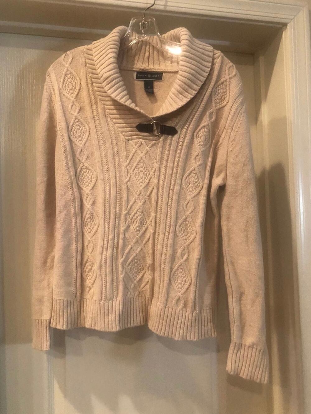 Karen Scott Cream cable knit Sweater sz M 100% cotton